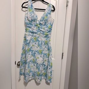 Connected apparel floral blue lime green dress